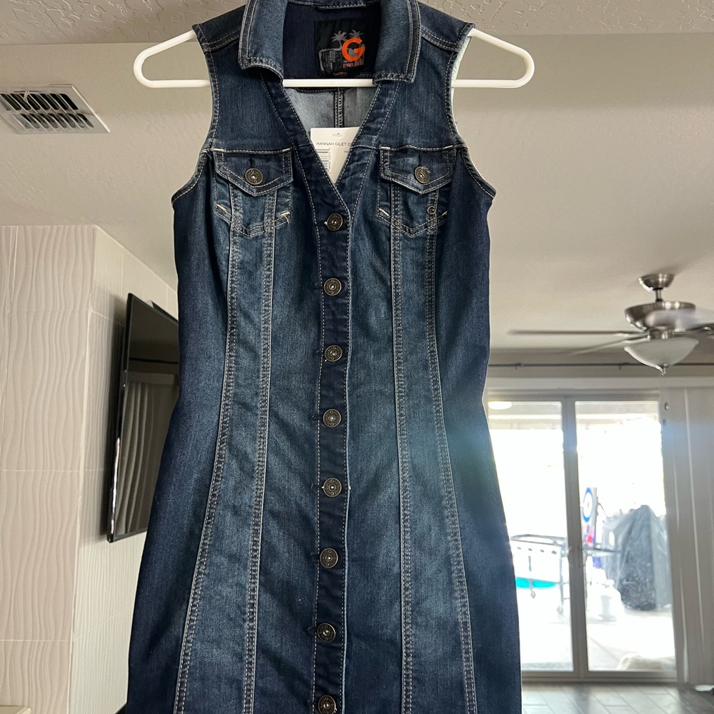 Denim Button-Down Sleeveless Dress